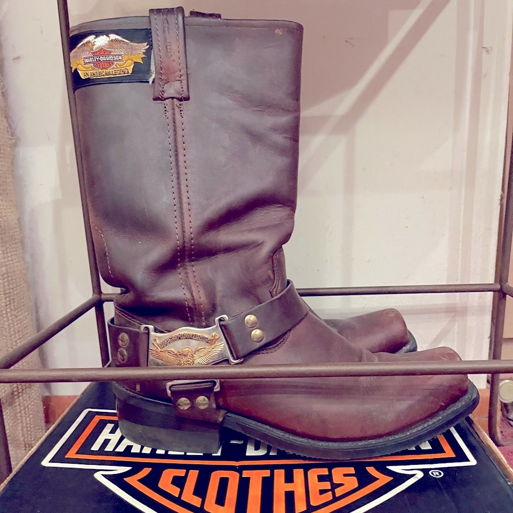 Vintage 1990s Harley Davidson Eagle buckle pull on motorcycle boots